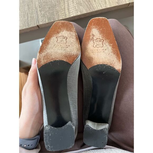 Stuart Weitzman For Russell & Bromley Silver Metallic Square toe Heel Size 9 B - Picture 5 of 7